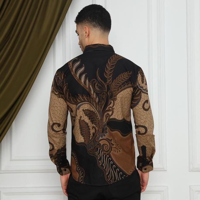 Batik, Enzy Batik Kemeja Batik Pria Slimfit Jayabaya - Black