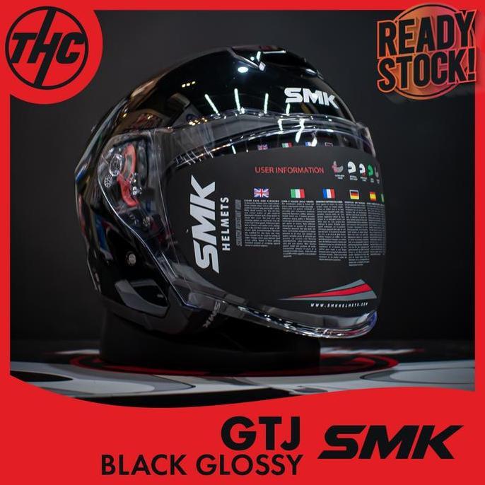 NEW HELM SMK GTJ BLACK GLOSSY HALF FACE HELMET SMK ORI