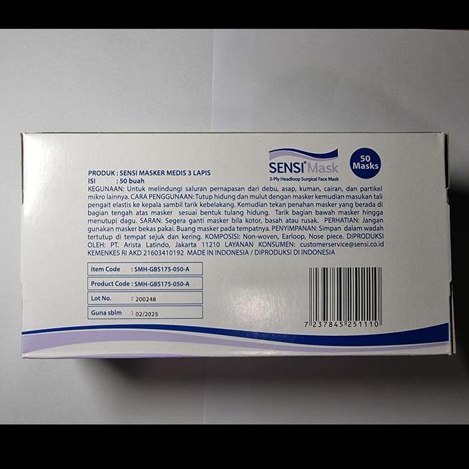 Sensi Mask Headloop 3Ply Isi 50/Surgical Mask/Masker Headloop 3Ply