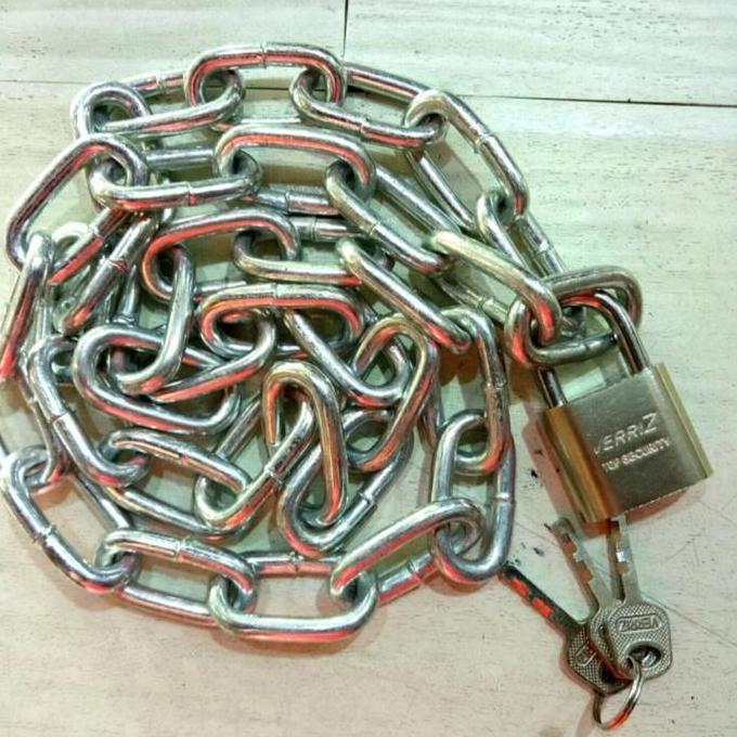 rantai+gembok rantai 3 meter + gembok 30mm   rante besi 5mm rantai pagar