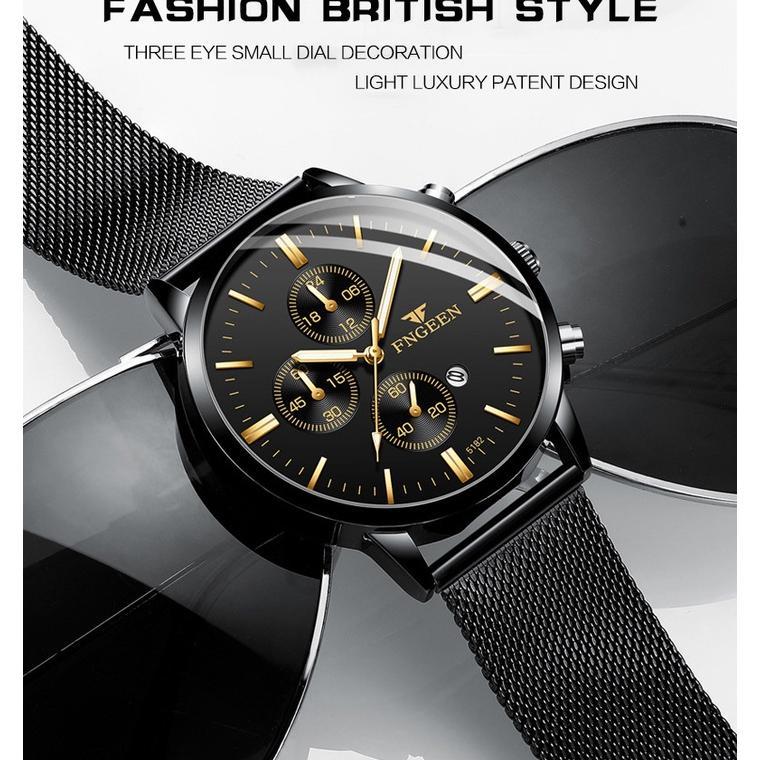 FNGEEN 5128 JAM TANGAN PRIA TIPIS  RANTAI  PASIR KASUAL QUARTZ BERCAHAYA ORIGINAL ANTI AIR WATCH + K