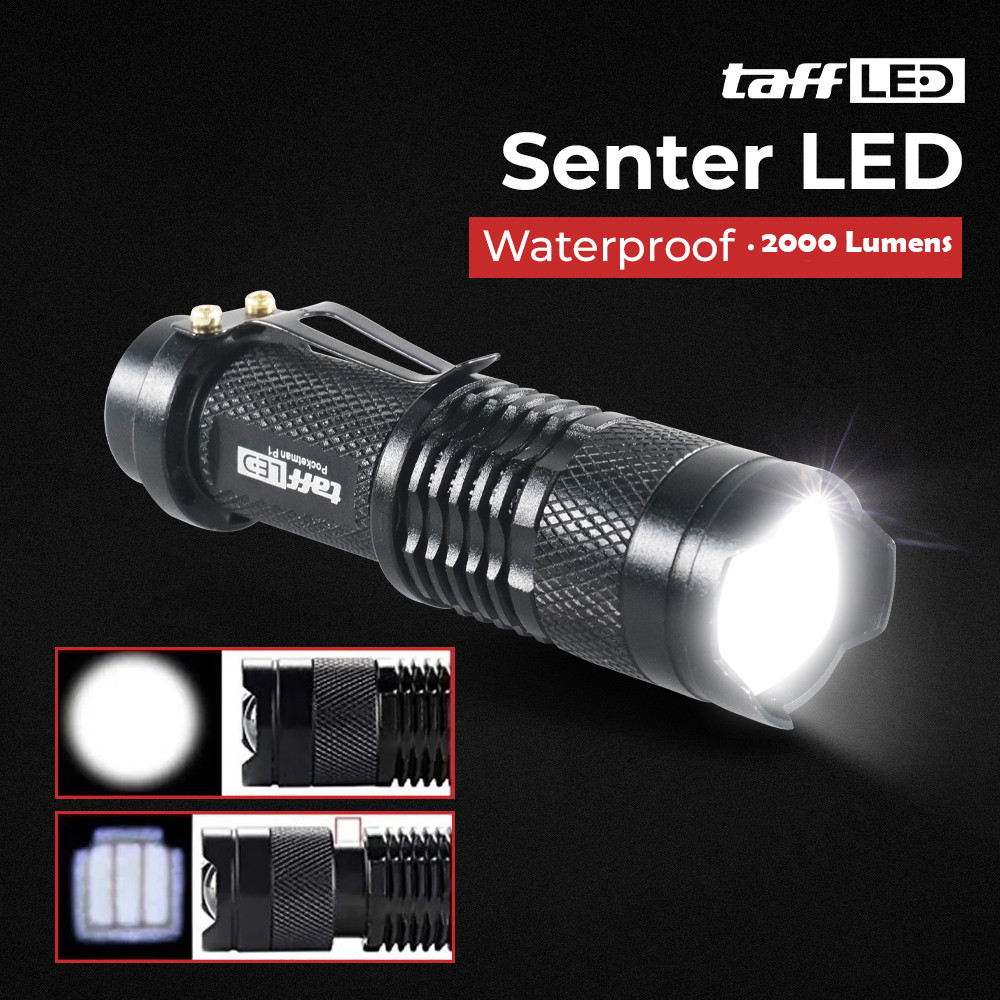 Senter LED Flashlight Zoom Waterproof 2000 Lumens TaffLED