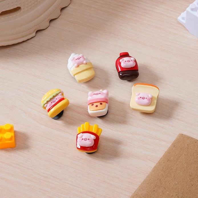 Ataru Set 6 Pcs Aksesoris Sandal Foodie Piggy Shoes Charm Bitz Sendal Bits Sandal Hiasan Sepatu Send