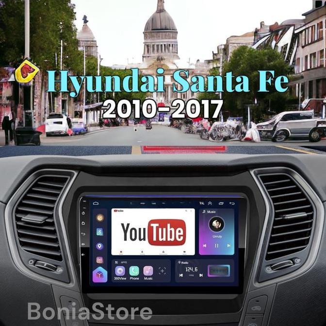 Head Unit Android 9.0 Hyundai Santa Fe 2013 Frame Fit Kabel Power Wifi Bluetooth Car Kamera