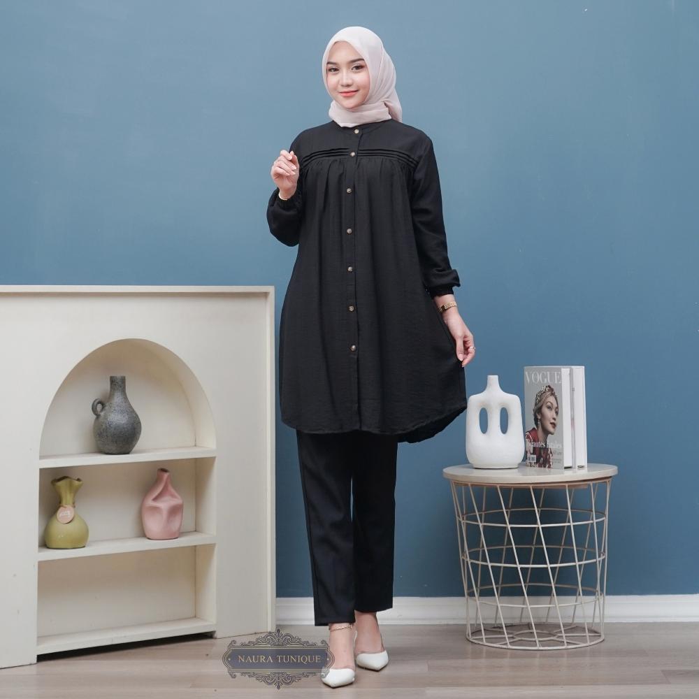 RECOMMENDED ( JUMBO ) KAISA TUNIK POLO LINEN KEMEJA LONG TUNIK ATASAN WANITA LD 110-130 BY NAURA TUN