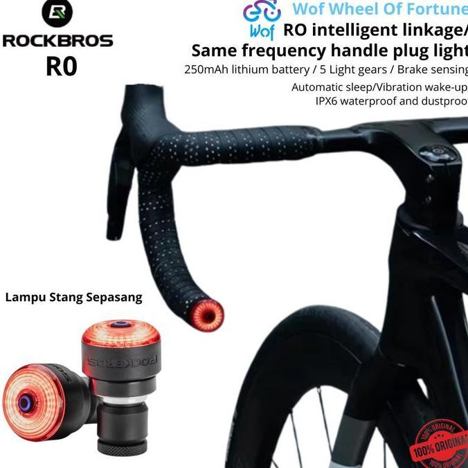 ROCKBROS R0 Bar End Lampu Pintar 2pcs Stang Sepeda Balap LED IPX6 Tahan Air Sensor Rem Handlebar End
