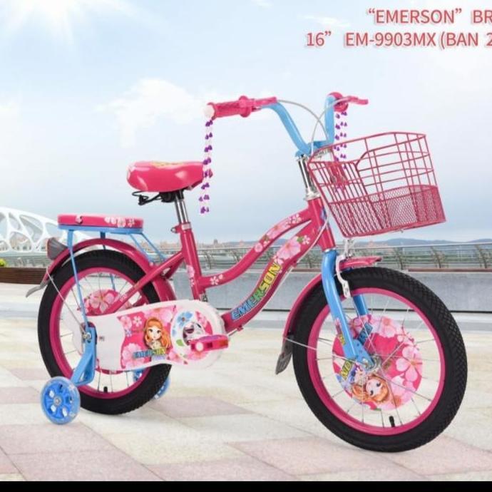 Sepeda Anak Mini Perempuan 12" Emerson keranjang besi murah