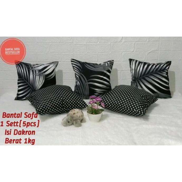 Bantal Sofa Isi 5 Motif Daun Polka Kain Bermotif