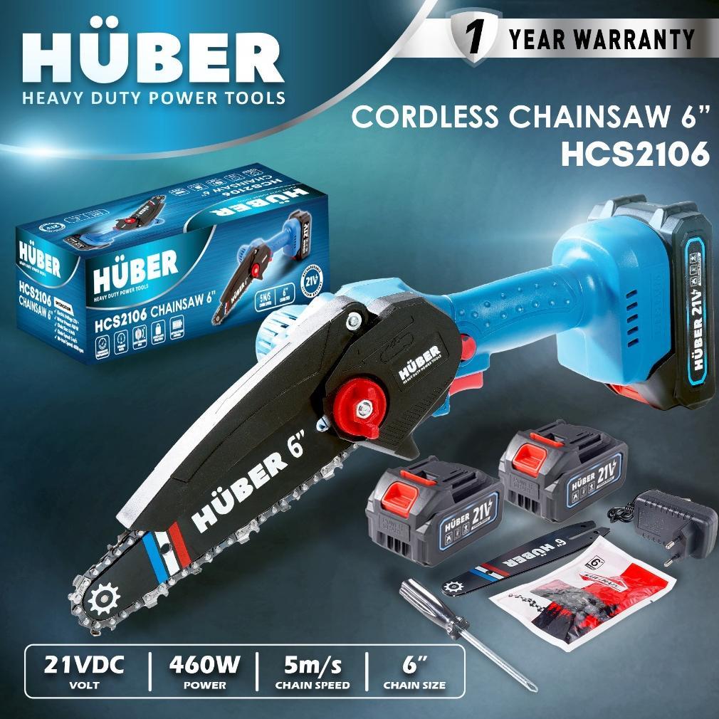 HUBER HCS2106 Cordless Chainsaw 6" 550W Alat Gergaji Tangan Listrik Potong Rantai Kayu Portable