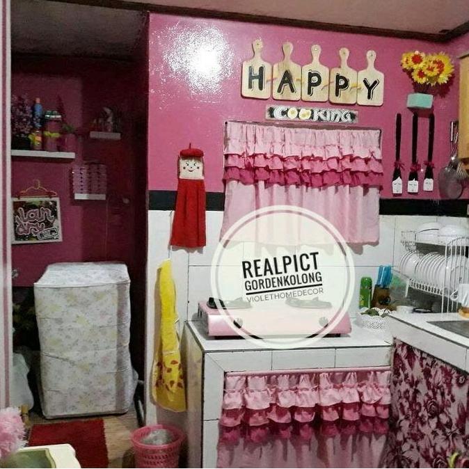 Tirai Kolong Dapur Rempel Susun 3 Kain Katun