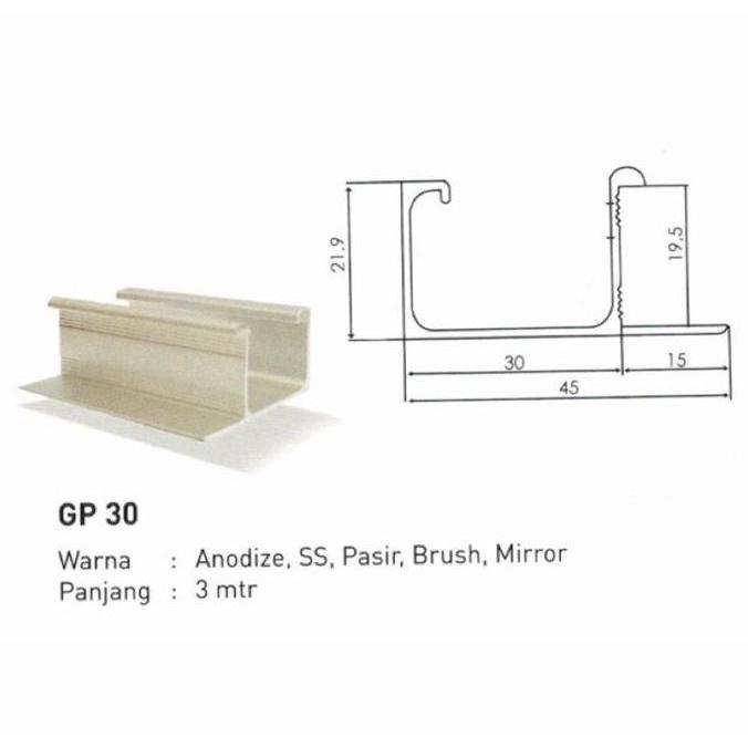 Profil Lis List Edging Frame Handle Alumunium Aluminium GP-30 Pasir