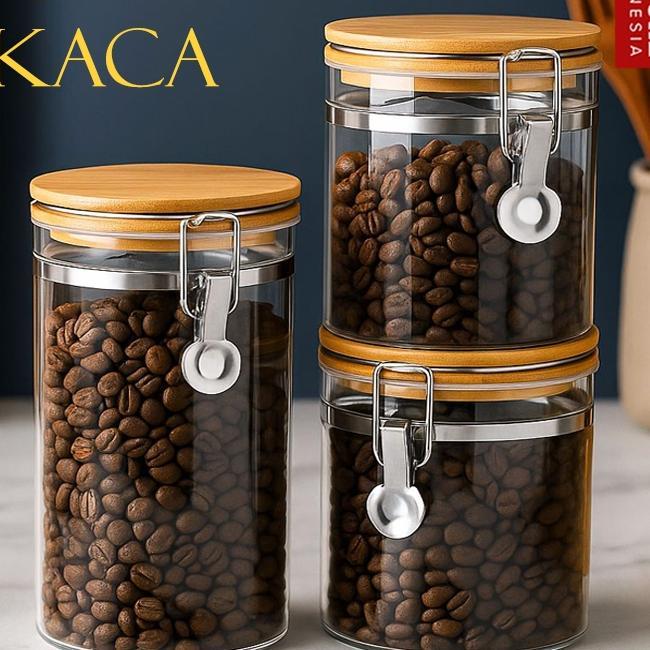 Toples Kedap Udara Toples Kaca Dan Tutup Kayu Dan Seal Toples Kopi Gula Teh Coffee Canister Glass St