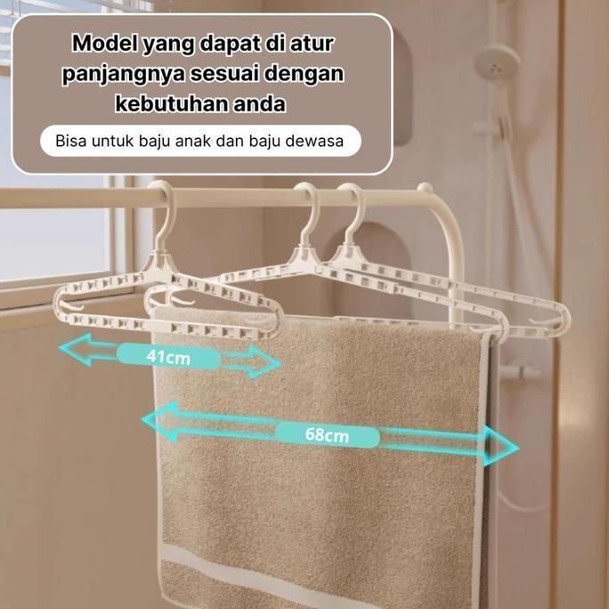 ERTTOLIN Hanger Pengering Jemuran Lipat Gantungan Baju Tarik Extended Lebar Panjang Pendek Fleksibel
