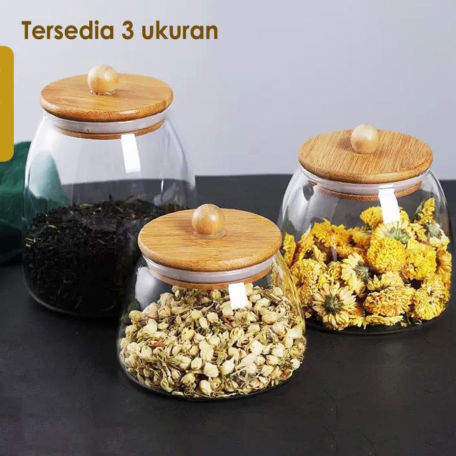 Toples Kaca Tutup Kayu Toples Makanan Toples Kue Stoples Kaca Tempat Makanan Kering Takumi