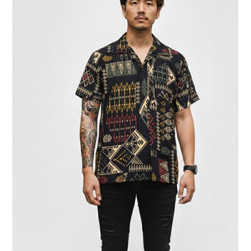 Nrky Kemeja Pria Motif Batik Tribal Nusantara Lengan Pendek Bahan Adem