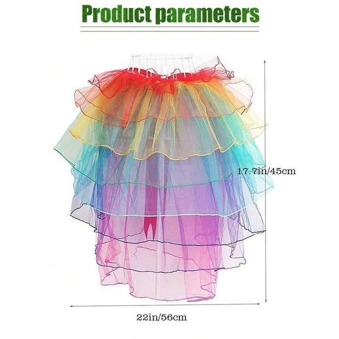 POIRENS Rok Tulle Ekor Rok Tutu Rainbow Rok Tango Line Dance Skirt Dress Wanita Dewasa