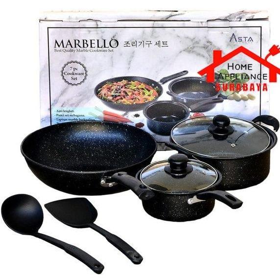 ASTA Panci Wajan Marble Set Anti Lengket Cookware Set 7 Pcs Asta Marbello