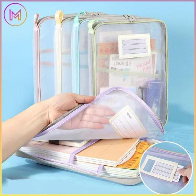 FERAYPO Tas Dokumen Transparan 3 Lapis / Tas Buku Portabel Jaring Tas Penyimpanan Kertas/file Holder