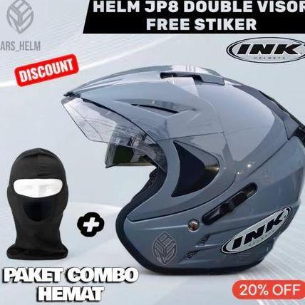 HELM INK DOUBLE VISOR JP8 REPLIKA (BUKAN INK ORI ) HELM  FREE STICKER PRIA WANITA Motorcycle