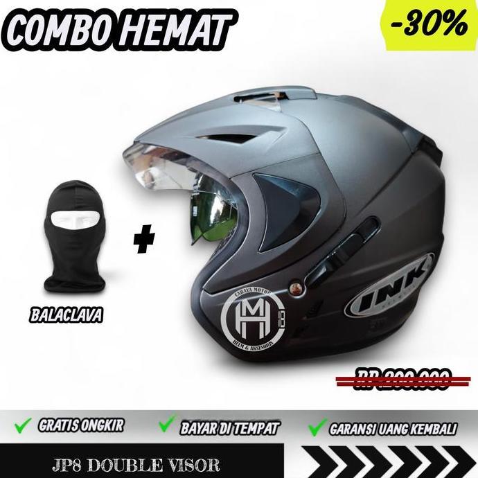 HELM DOUBLE VISOR JP8 HELM  FREE STICKER INK Motorcycle 2 Kaca BUKAN INK ORI
