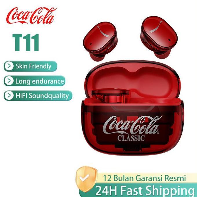 Coca-Cola T11 Mini Earbuds Earphone TWS HD Sound Stereo For Sports Gaming and Music Earbuds