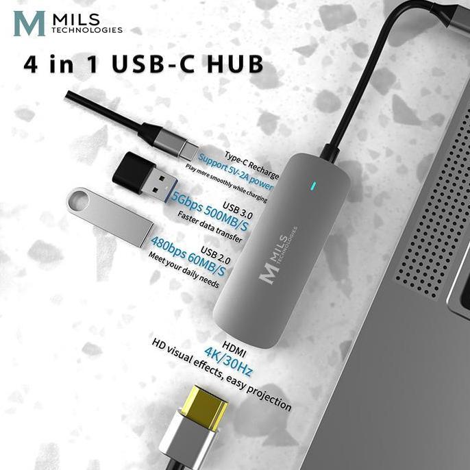 Sisivalaram_ - MILS 4 in 1 USB-C HUB Converter Adapter Extension USB 3.0 HDMI TYPE-C  Card Reader - 
