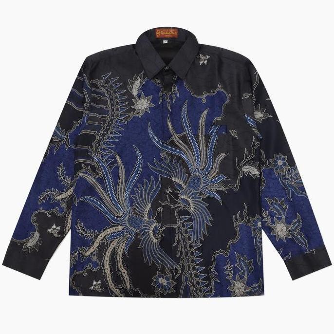 Batik, Da 90 Kemeja Batik Pria Lengan Panjang  Bahan Dobby  Ukuran Jumbo Dasar Warna Hitam