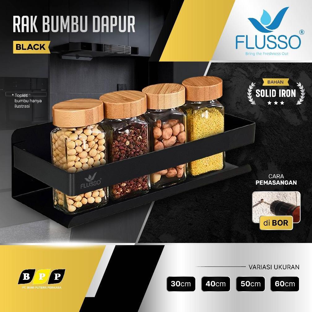FLUSSO Rak Tempat Bumbu Dapur Dinding Stainless | Rak Gantung Dapur Serbaguna Stainless | Rak Bumbu 