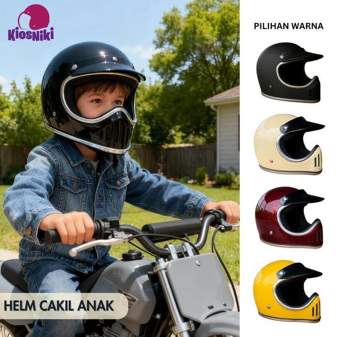 Riyanbpn5 - Helm Anak Full Face Model Cakil Retro 5-11 Tahun Laki Laki Balap Motor Keren