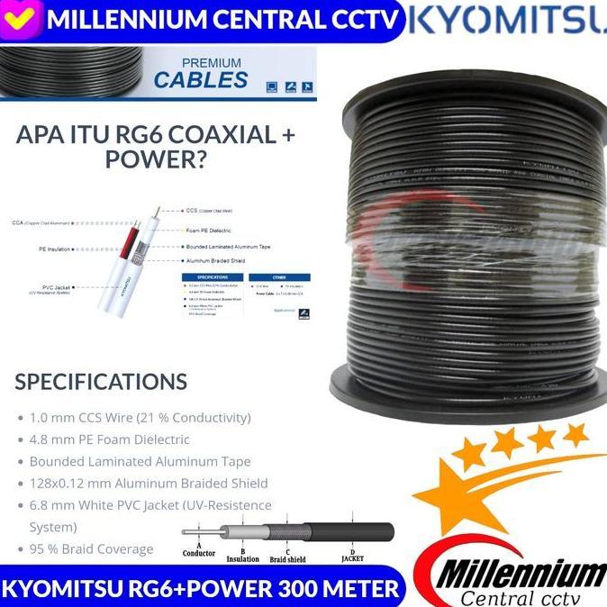Kabel Kyomitsu Rg6 + Power 300Meter / Kabel Coaxial Rg6+Power Premium