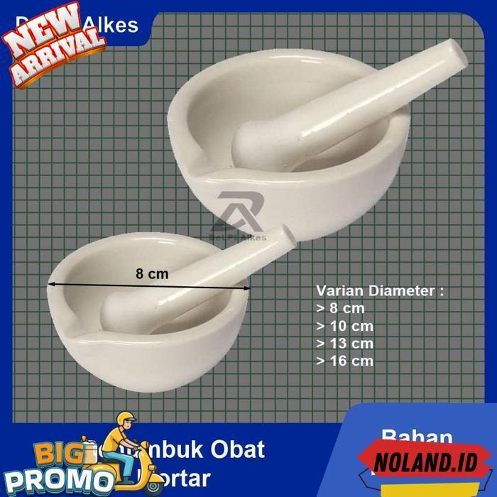 Mortar Alat Penumbuk Penggerus Obat Keramik Porselen Pestle Lumpang Alu Diameter 8 Cm, 10 Cm, 13 Cm,