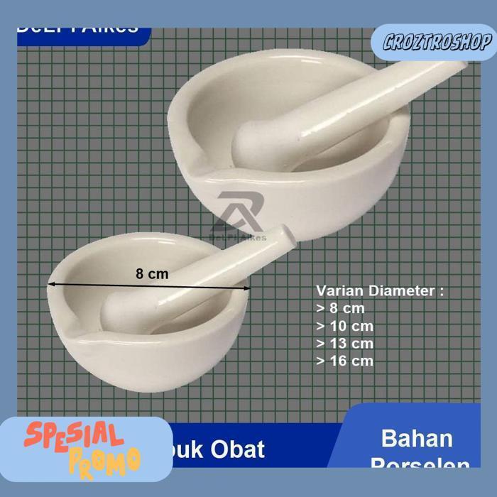 Mortar Alat Penumbuk Penggerus Obat Keramik Porselen Pestle Lumpang Alu Diameter 8 Cm, 10 Cm, 13 Cm,