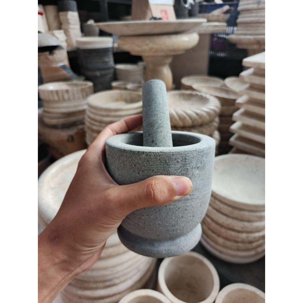Lumpang Alu Tumbukan Ulekan Batu Andesit Alam Andesit Stone Mortar Pestle 4/11