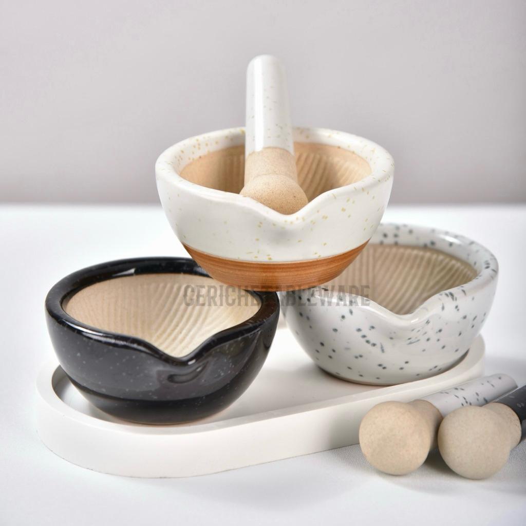Ceriche Cobek & Uleg Keramik Mortar Mini / Lumpang Mortar Keramik Mini Sni / Kitchenware 4/11