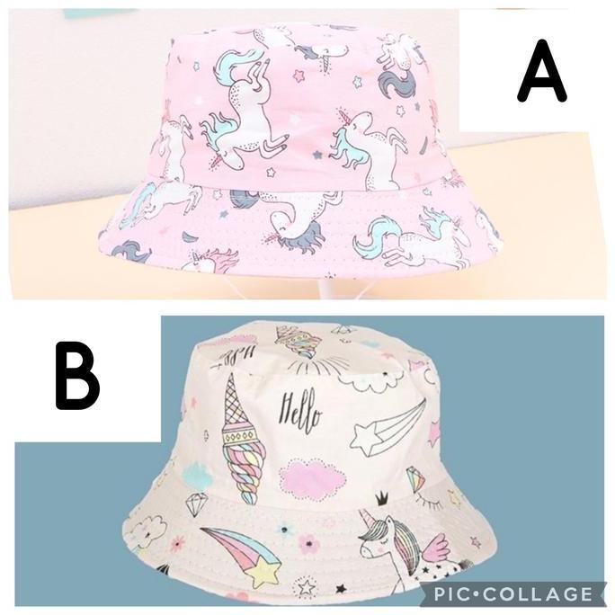 TOPI NELAYAN BUCKET HAT ANAK PEREMPUAN IMPORT MOTIF PINK UNICORN Fashion