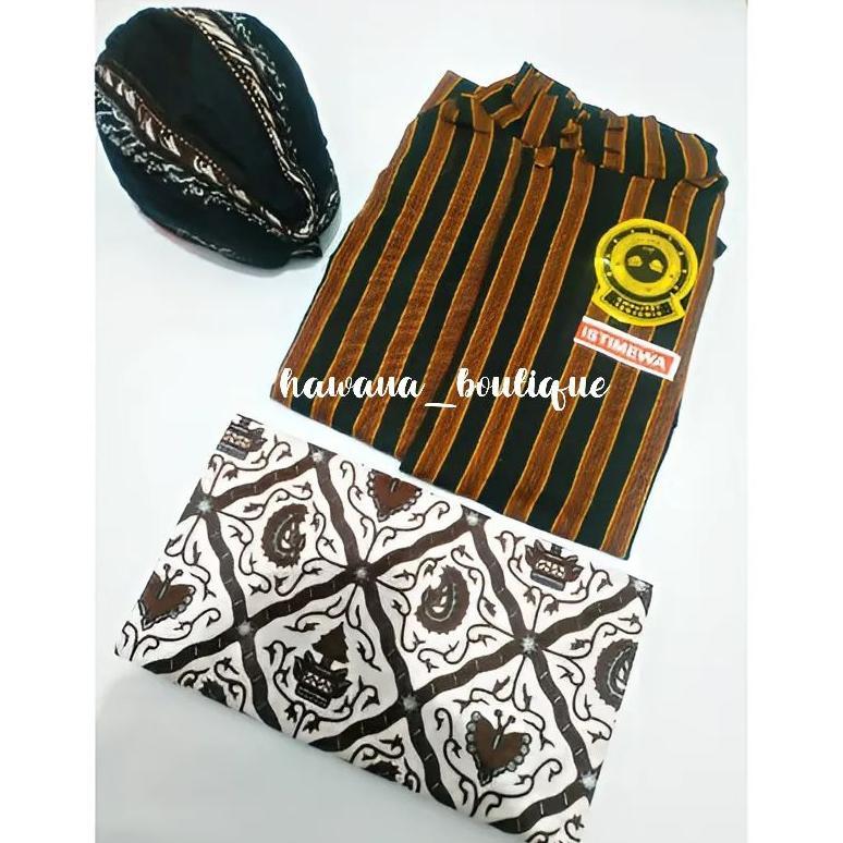 Best Seller Paket Surjan Lurik Klasik Hitam Coklat + Jarik Batik Sidomukti + Blangkon Lipat || Setel