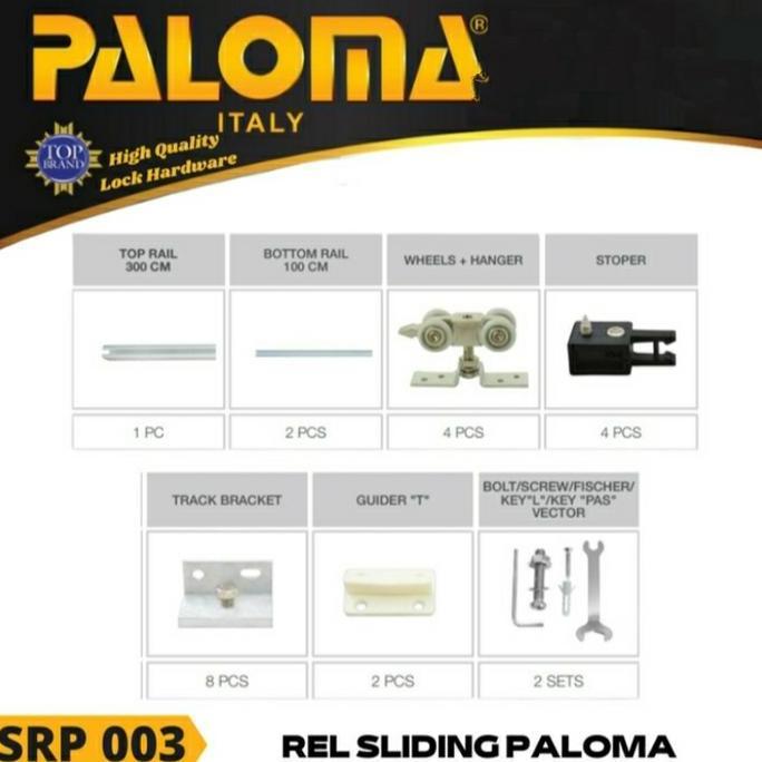 PALOMA SRP 003 REL SLIDING(3 METER)REIL PINTU UNTUK 2 DAUN PINTU GESER