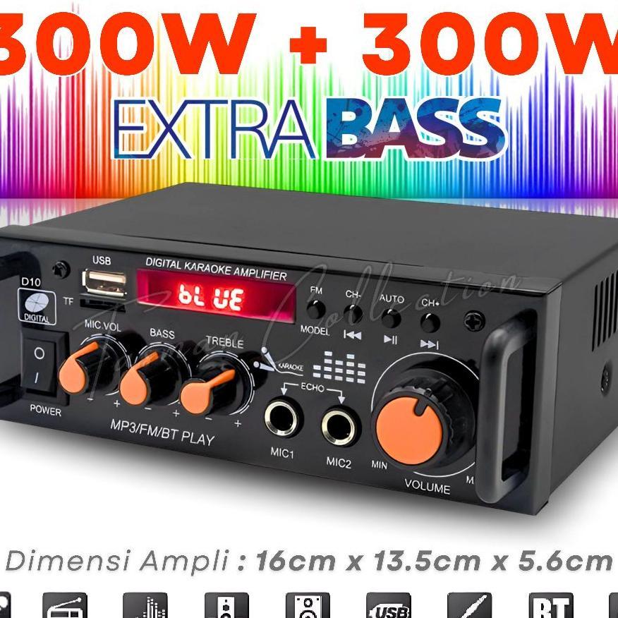 Amplifier Bluetooth 300W+300W Bass Treble Amplifier Karaoke 600 Watt Extra Bass Fleco Bt-296 Audio P