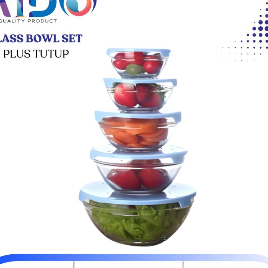 Mangkok Kaca Beranak / Mangkok Kaca Set Isi 5 - Glass Bowl Set 5In1 - Mangkok Susun Set 5In1 Mangkok