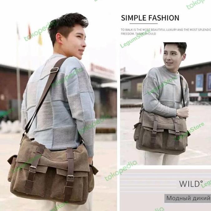 NEW TAS SELEMPANG KANVAS BIRU/TAS SANDANG/TAS PRIA/TAS WANITA/TAS LAPTOP ORI