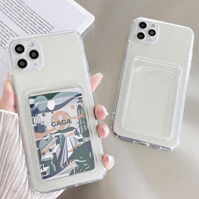 Soft Case Slot Id Card Holder Wallet Silikon Transparan Clear Bening Polos Kompatibel Untuk Xiaomi 1