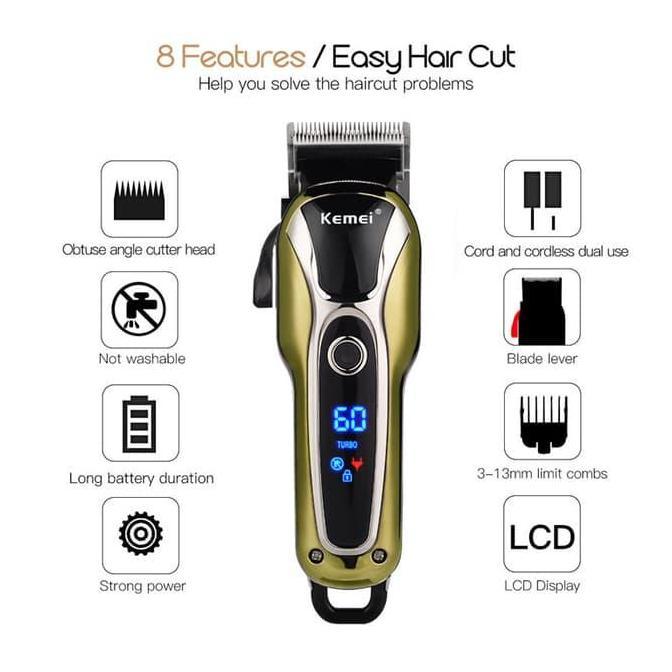 NEW ORIGINAL KEMEI ALAT CUKUR RAMBUT TURBO HAIR CLIPPER CORDLESS KM-1990 ORI