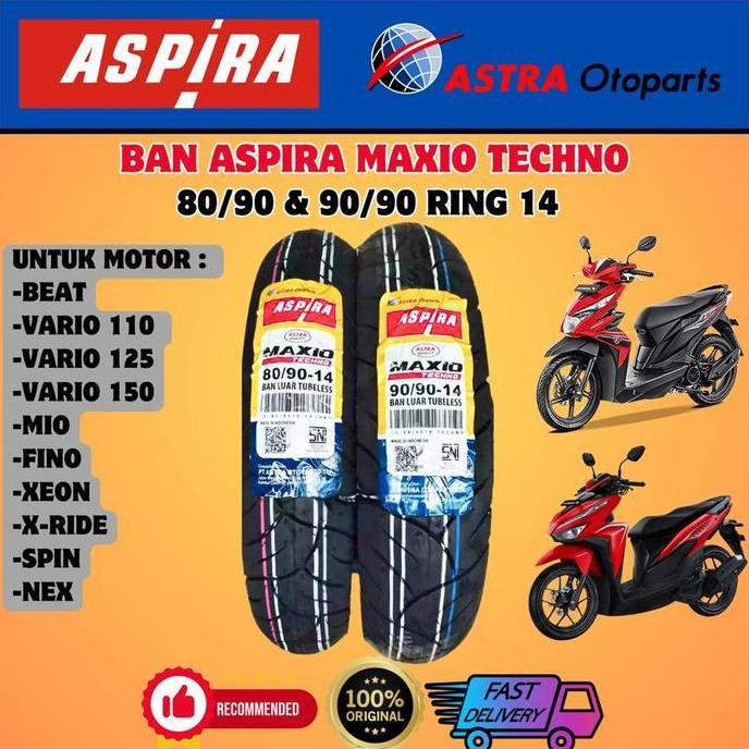 Ready PAKET BAN LUAR DEPAN BELAKANG TUBELESS ASPIRA MAXIO ( 80 90 14 , 90 90 14 ) MOTOR BEAT KARBU B