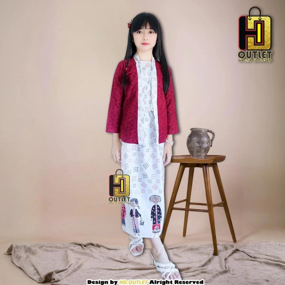 Best Seller Etnice Kebaya Kutu Baru Anak Perempuan Set Kebaya Murah Modern Setelan Kebaya Anak Merah