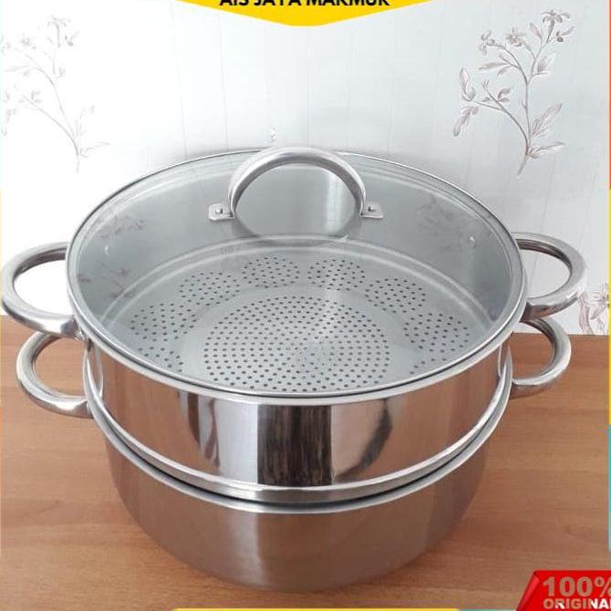 Super steamer 40 cm 2 susun SUPRA stainle / panci kukus 2 susun besar