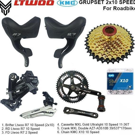 Ltwoo Komponen Groupset Minivelo Brifter R7 Rd Fd Cassette Mxl Gold 10 Speed 11-36T Crank Double Cha