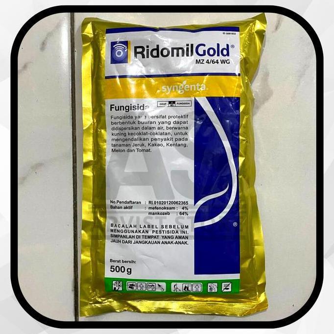 Fungisida RIDOMIL GOLD MZ 4 64 WG 500 Gram Syegenta Bahan Aktif Mefenoksam dan Mankozeb