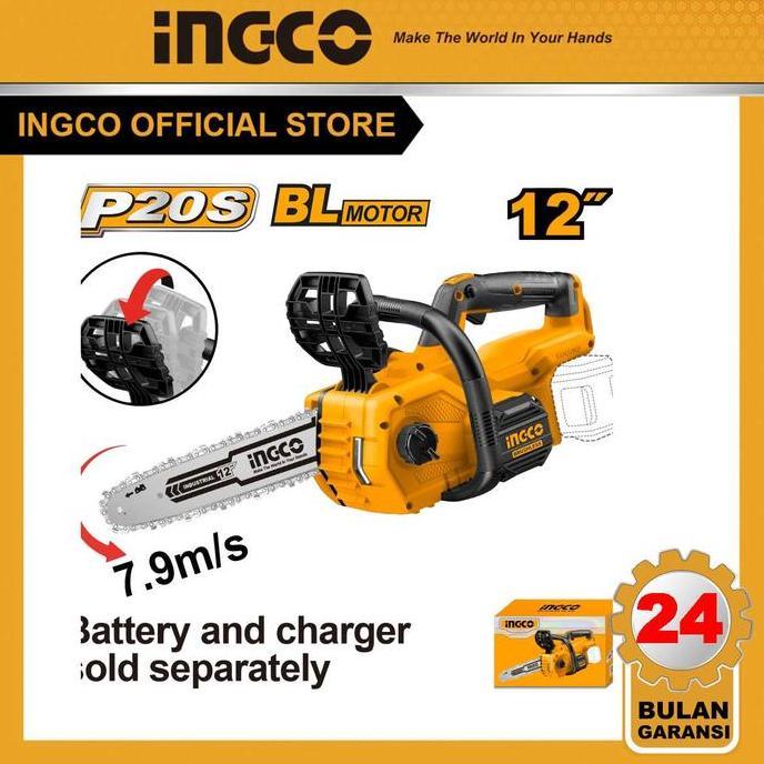 Mesin Gergaji Chainsaw Cordless 20V Brushless 12" Ingco Cgsli20128