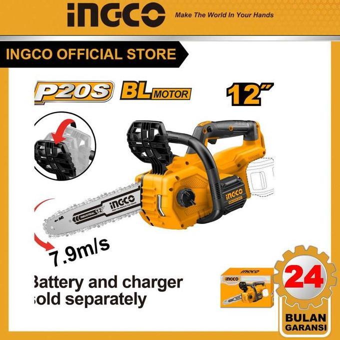 Mesin Gergaji Chainsaw Cordless 20V Brushless 12" Ingco Cgsli20128