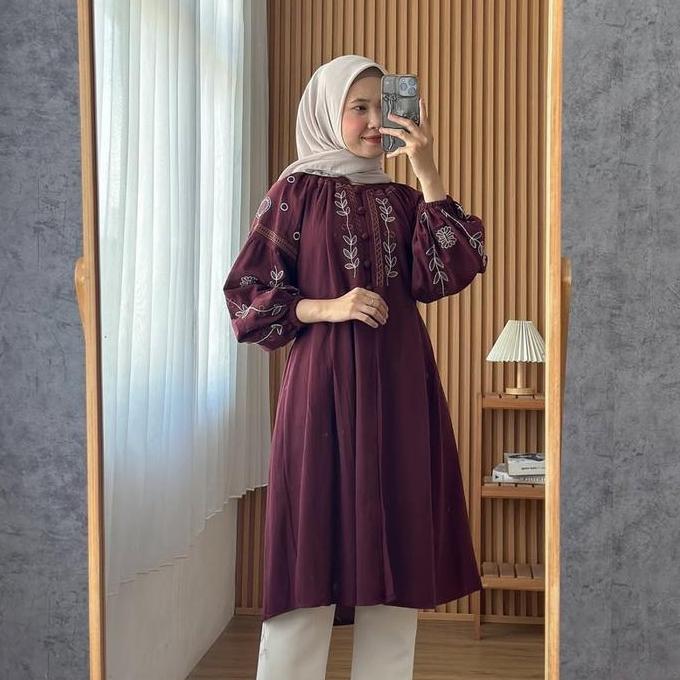 Termurah / Hot Sale Flora Tunik / Tunik Katun Bordir Kebaya Modern Baju Kondangan Tunik Bordir Tunik